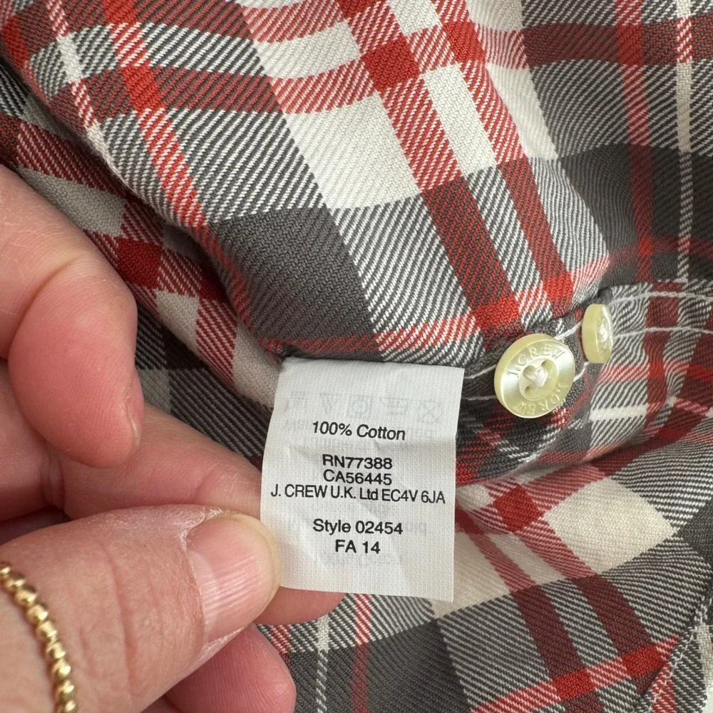 J.Crew Mens Plaid‎ Button Down Shirt Red Gray White Cotton Size M
